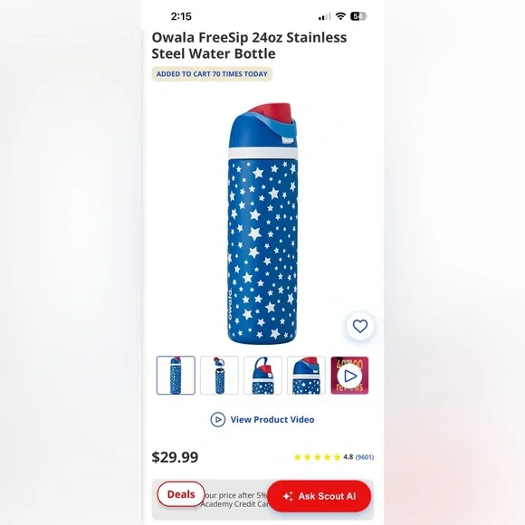 Star Spangled 24oz Owala Free Sip Water Bottle - Picture 10 of 10